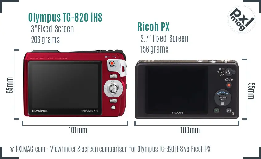 Olympus TG-820 iHS vs Ricoh PX Screen and Viewfinder comparison
