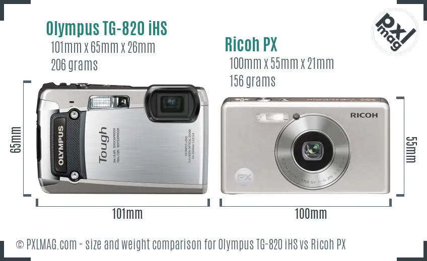 Olympus TG-820 iHS vs Ricoh PX size comparison