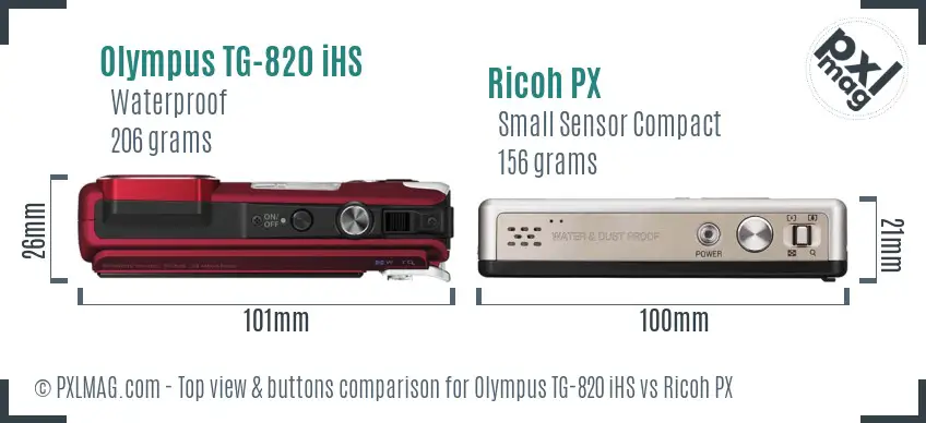 Olympus TG-820 iHS vs Ricoh PX top view buttons comparison