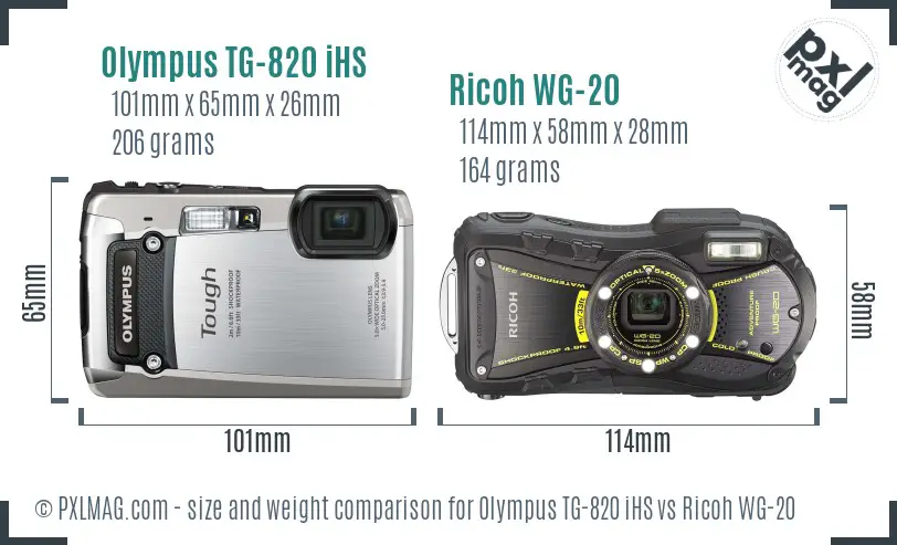 Olympus TG-820 iHS vs Ricoh WG-20 size comparison