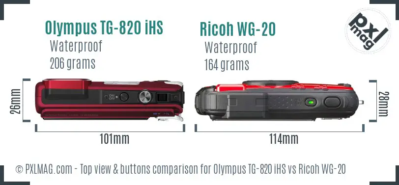Olympus TG-820 iHS vs Ricoh WG-20 top view buttons comparison