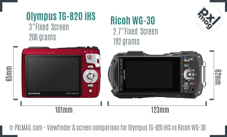 Olympus TG-820 iHS vs Ricoh WG-30 Screen and Viewfinder comparison