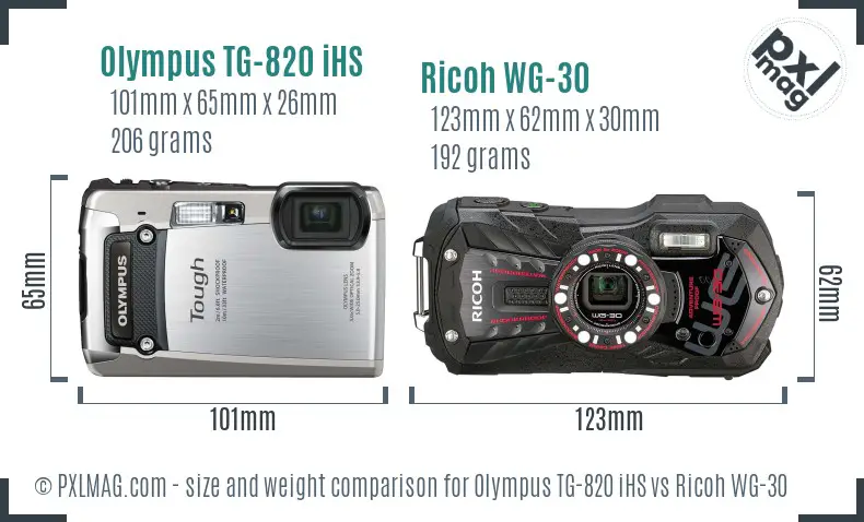 Olympus TG-820 iHS vs Ricoh WG-30 size comparison