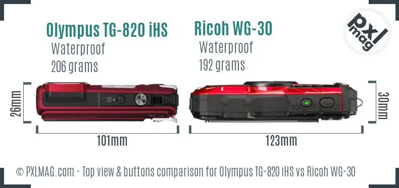 Olympus TG-820 iHS vs Ricoh WG-30 top view buttons comparison