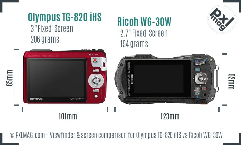 Olympus TG-820 iHS vs Ricoh WG-30W Screen and Viewfinder comparison