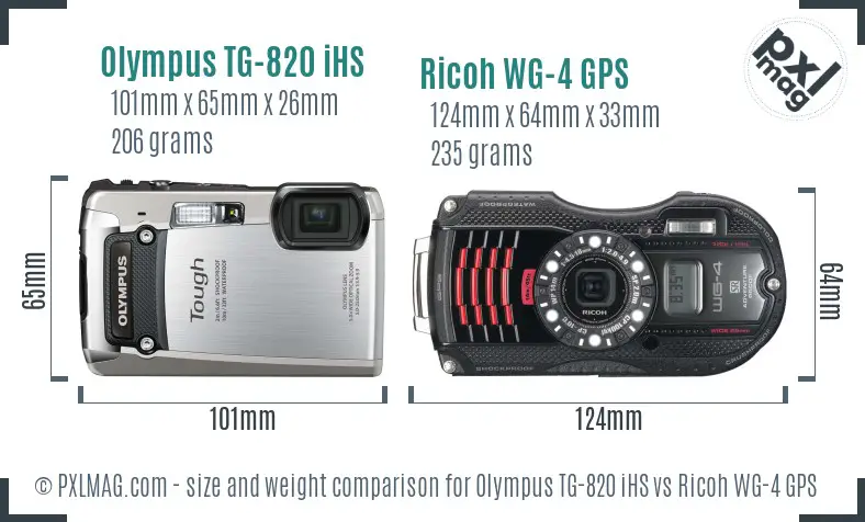 Olympus TG-820 iHS vs Ricoh WG-4 GPS size comparison