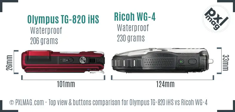 Olympus TG-820 iHS vs Ricoh WG-4 top view buttons comparison