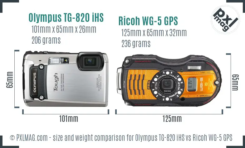 Olympus TG-820 iHS vs Ricoh WG-5 GPS size comparison