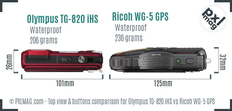 Olympus TG-820 iHS vs Ricoh WG-5 GPS top view buttons comparison