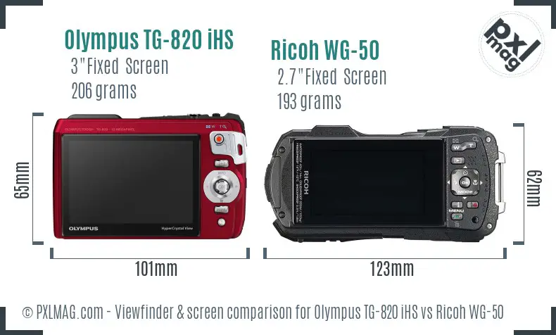 Olympus TG-820 iHS vs Ricoh WG-50 Screen and Viewfinder comparison