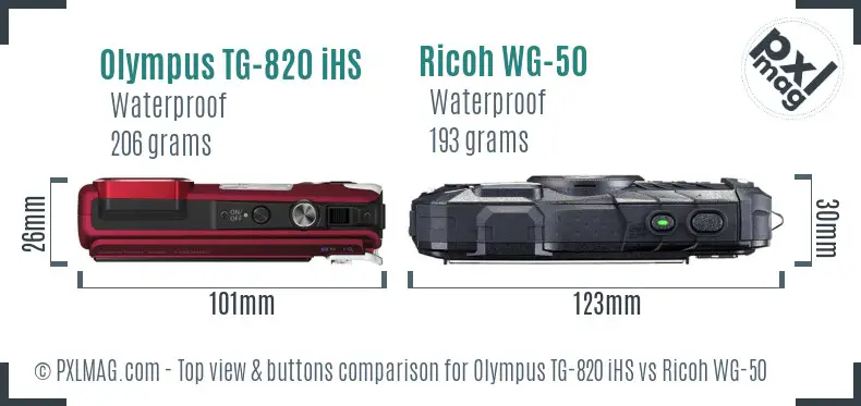 Olympus TG-820 iHS vs Ricoh WG-50 top view buttons comparison