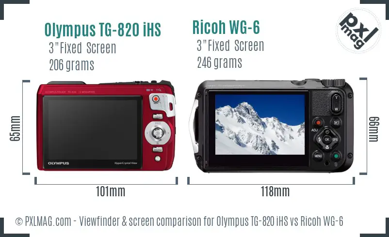 Olympus TG-820 iHS vs Ricoh WG-6 Screen and Viewfinder comparison