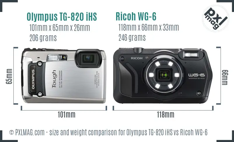 Olympus TG-820 iHS vs Ricoh WG-6 size comparison