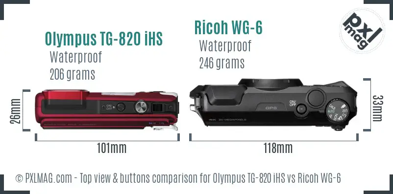 Olympus TG-820 iHS vs Ricoh WG-6 top view buttons comparison