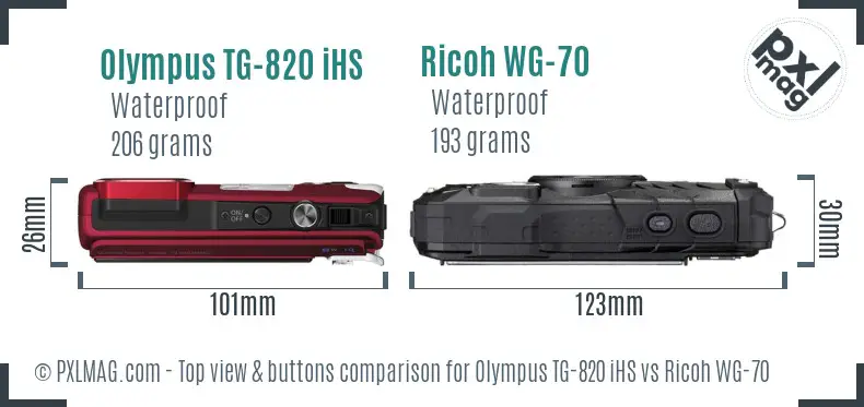 Olympus TG-820 iHS vs Ricoh WG-70 top view buttons comparison