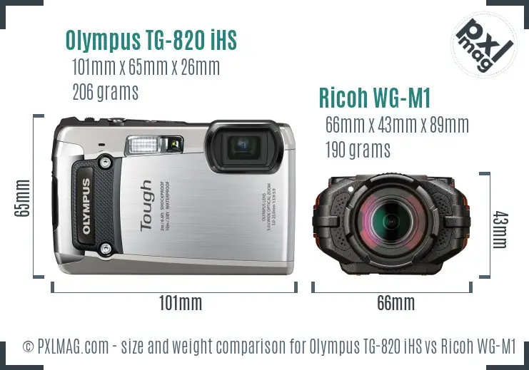 Olympus TG-820 iHS vs Ricoh WG-M1 size comparison
