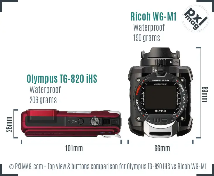 Olympus TG-820 iHS vs Ricoh WG-M1 top view buttons comparison