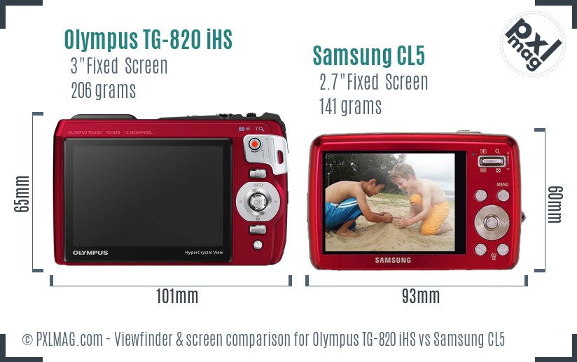 Olympus TG-820 iHS vs Samsung CL5 Screen and Viewfinder comparison
