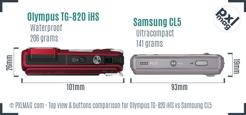 Olympus TG-820 iHS vs Samsung CL5 top view buttons comparison