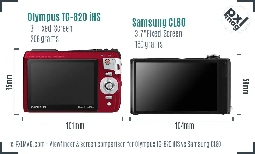 Olympus TG-820 iHS vs Samsung CL80 Screen and Viewfinder comparison