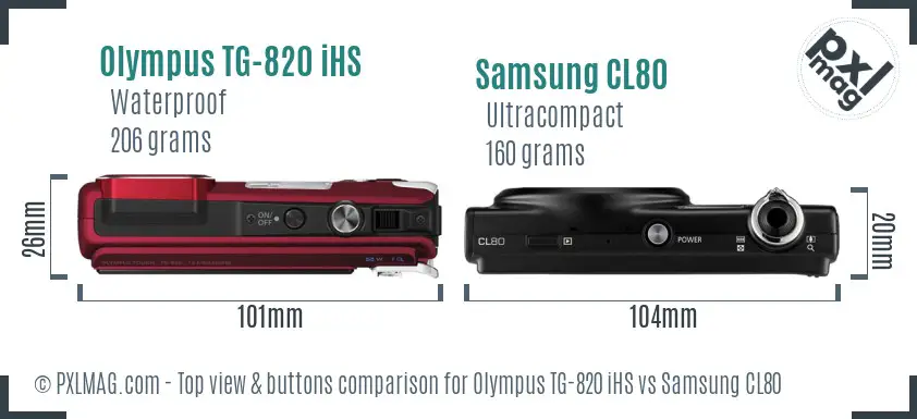 Olympus TG-820 iHS vs Samsung CL80 top view buttons comparison