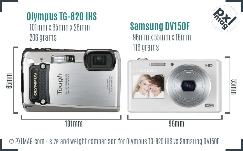 Olympus TG-820 iHS vs Samsung DV150F size comparison