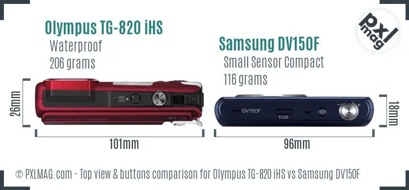 Olympus TG-820 iHS vs Samsung DV150F top view buttons comparison