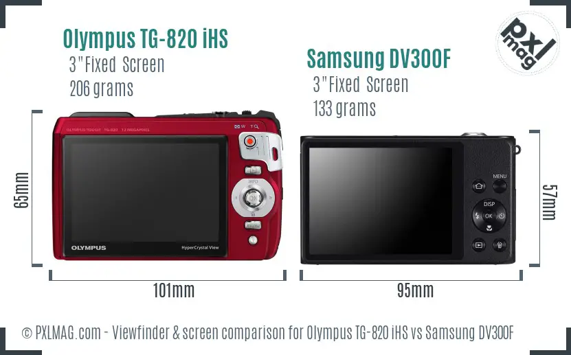 Olympus TG-820 iHS vs Samsung DV300F Screen and Viewfinder comparison