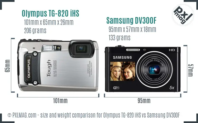 Olympus TG-820 iHS vs Samsung DV300F size comparison