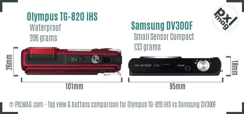 Olympus TG-820 iHS vs Samsung DV300F top view buttons comparison