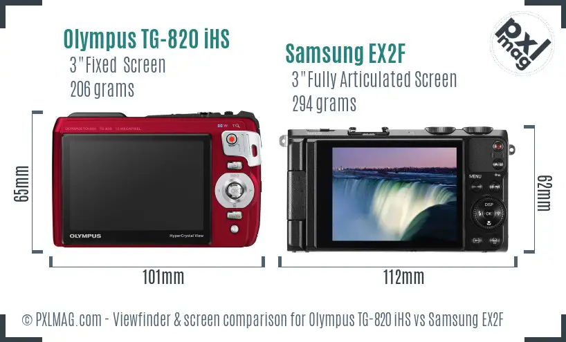 Olympus TG-820 iHS vs Samsung EX2F Screen and Viewfinder comparison