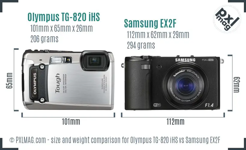 Olympus TG-820 iHS vs Samsung EX2F size comparison