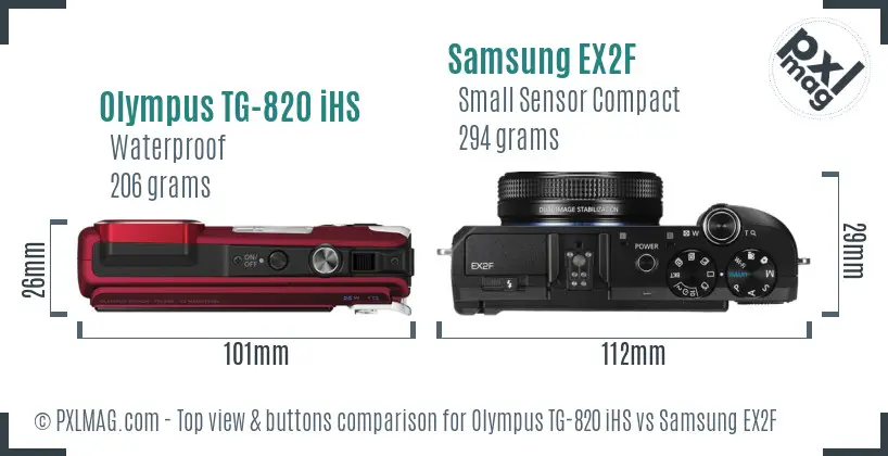 Olympus TG-820 iHS vs Samsung EX2F top view buttons comparison