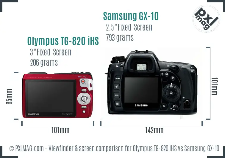 Olympus TG-820 iHS vs Samsung GX-10 Screen and Viewfinder comparison