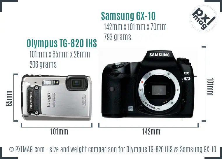 Olympus TG-820 iHS vs Samsung GX-10 size comparison