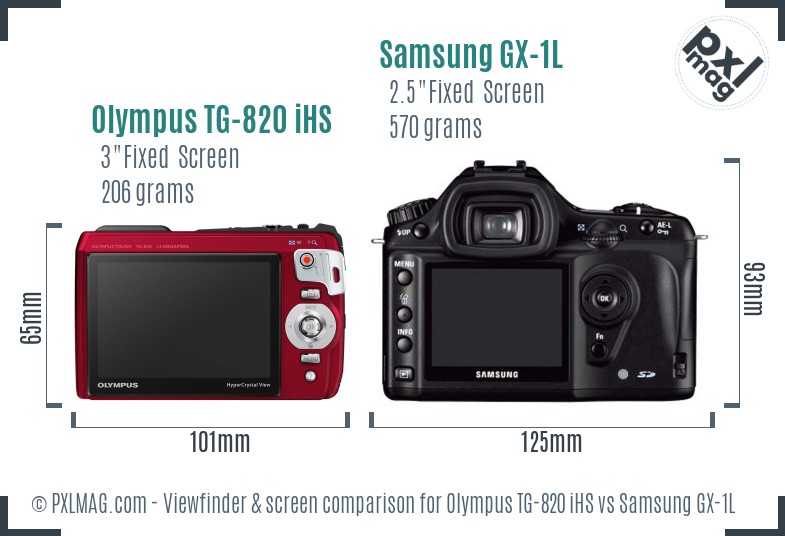 Olympus TG-820 iHS vs Samsung GX-1L Screen and Viewfinder comparison