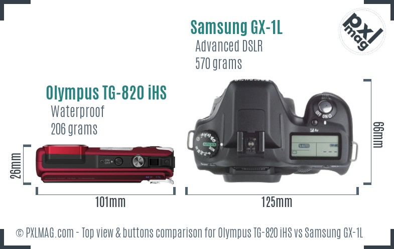 Olympus TG-820 iHS vs Samsung GX-1L top view buttons comparison