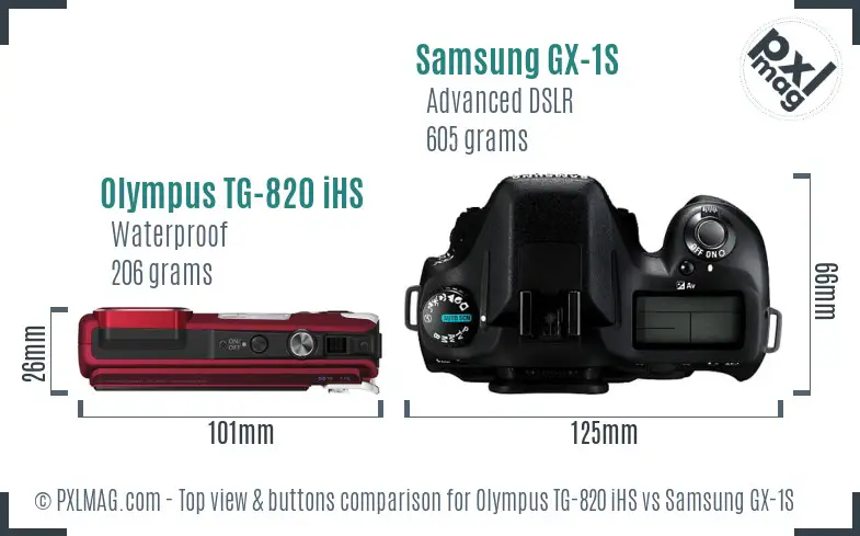 Olympus TG-820 iHS vs Samsung GX-1S top view buttons comparison