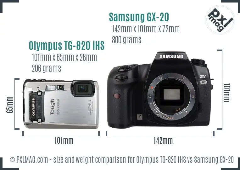 Olympus TG-820 iHS vs Samsung GX-20 size comparison Olympus TG-820 iHS vs Samsung GX-20 size comparison