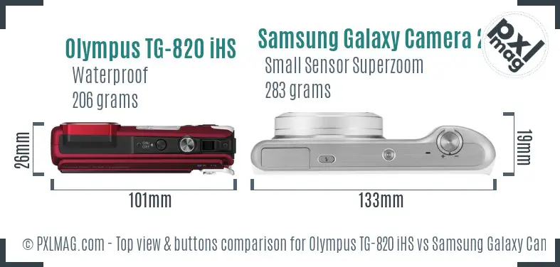 Olympus TG-820 iHS vs Samsung Galaxy Camera 2 top view buttons comparison