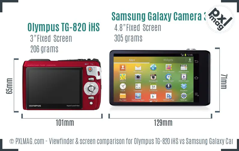 Olympus TG-820 iHS vs Samsung Galaxy Camera 3G Screen and Viewfinder comparison