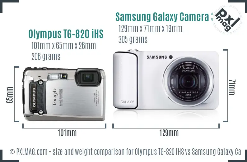 Olympus TG-820 iHS vs Samsung Galaxy Camera 3G size comparison