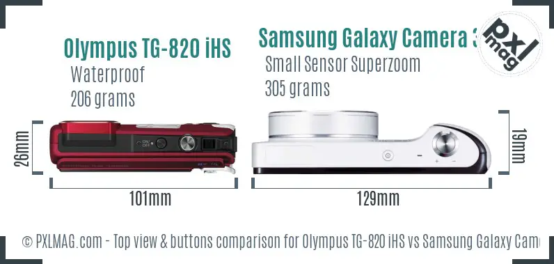 Olympus TG-820 iHS vs Samsung Galaxy Camera 3G top view buttons comparison