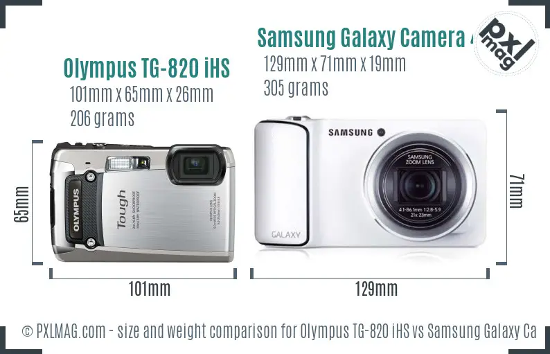 Olympus TG-820 iHS vs Samsung Galaxy Camera 4G size comparison