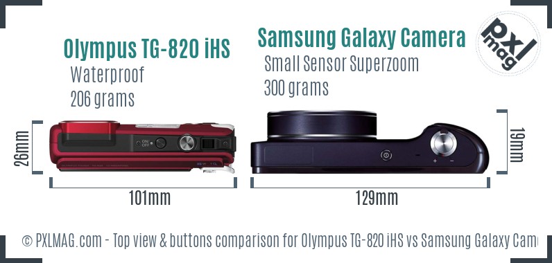 Olympus TG-820 iHS vs Samsung Galaxy Camera top view buttons comparison