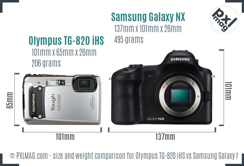 Olympus TG-820 iHS vs Samsung Galaxy NX size comparison