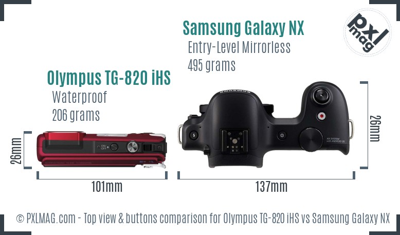 Olympus TG-820 iHS vs Samsung Galaxy NX top view buttons comparison