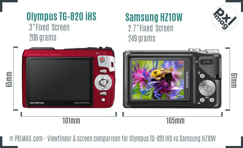 Olympus TG-820 iHS vs Samsung HZ10W Screen and Viewfinder comparison