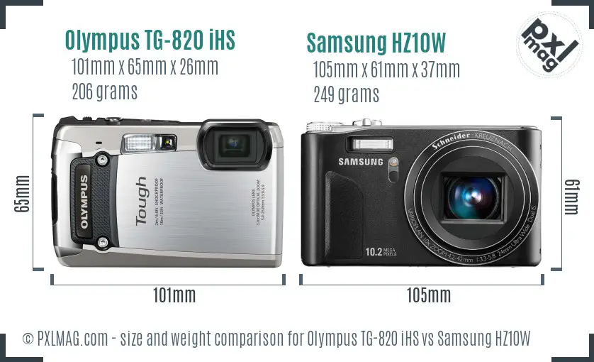 Olympus TG-820 iHS vs Samsung HZ10W size comparison