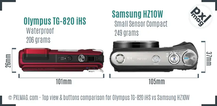 Olympus TG-820 iHS vs Samsung HZ10W top view buttons comparison